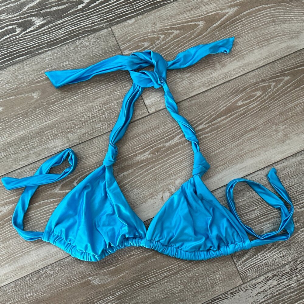 Wild Fable Swimwear Sz M Blue Satin Bikini Top Adorable!